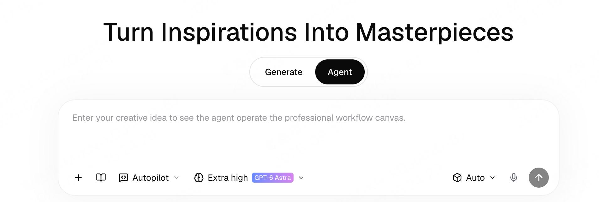 The Framia home page with Agent selected and the creative brief input ready for a request