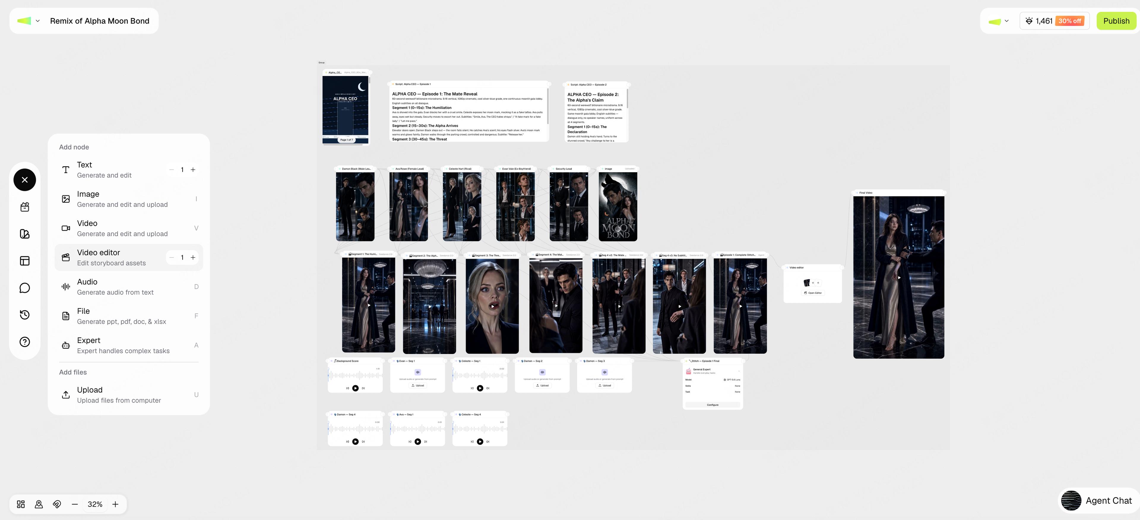 The add-node menu with Video editor highlighted
