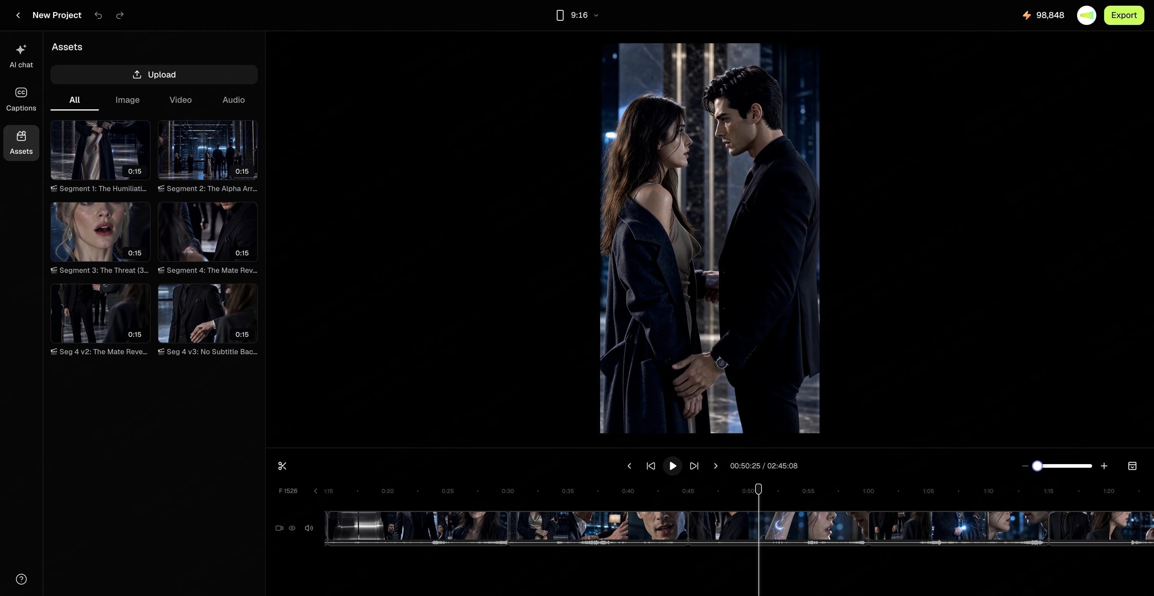 The Video Editor workspace with timeline, preview, and assets