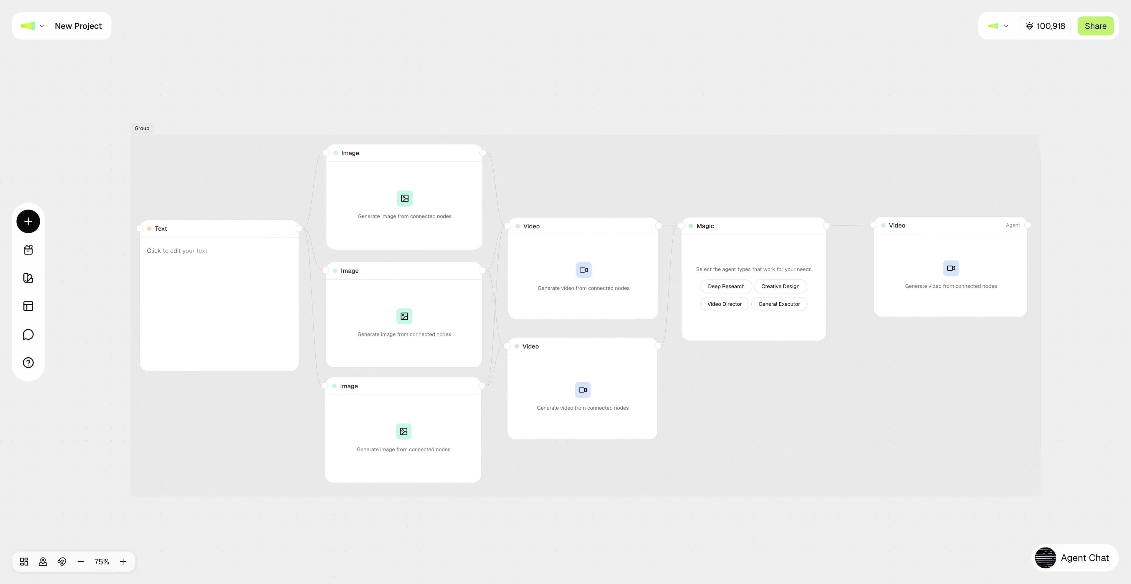 A multi-node workflow grouped on the canvas
