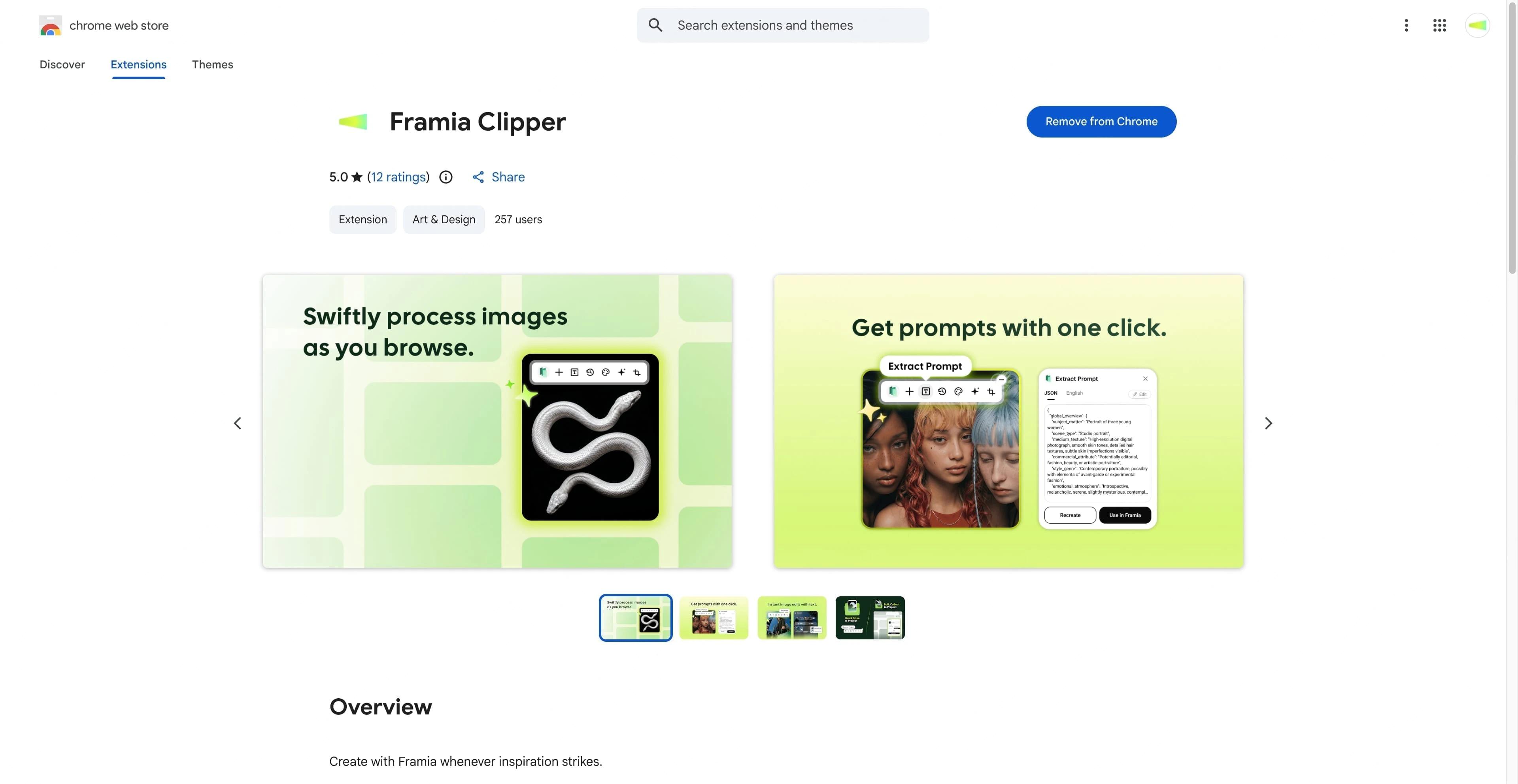 The Framia Clipper extension page on the Chrome Web Store