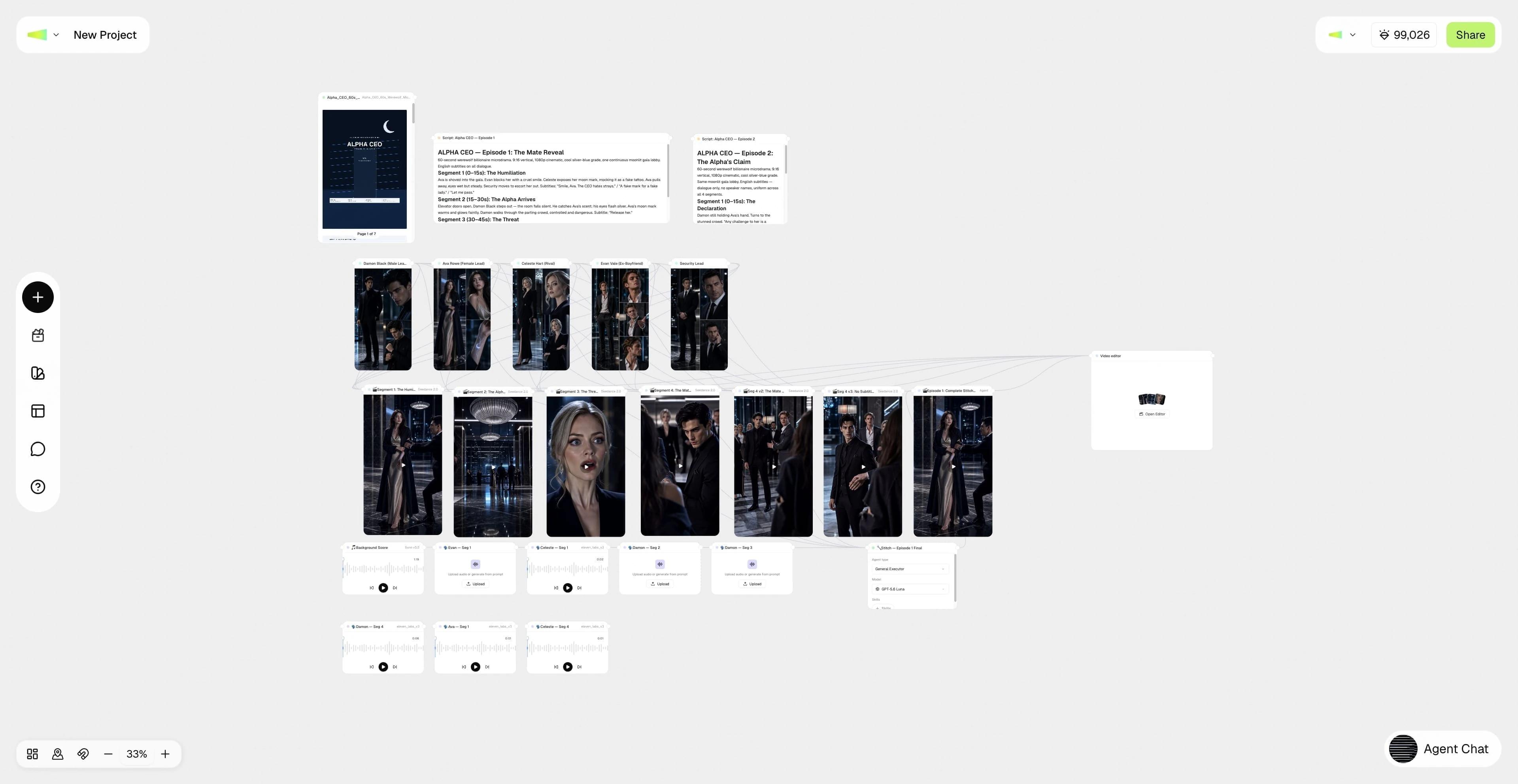 A workflow ending in a Video Editor node ready to render