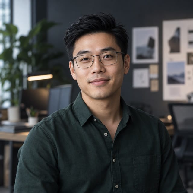 Daniel Tan, gerente de marketing de producto, con gafas y camisa verde