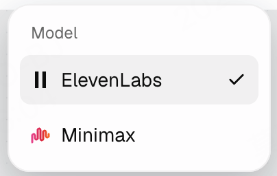 Audio-based model list with ElevenLabs and Minimax
